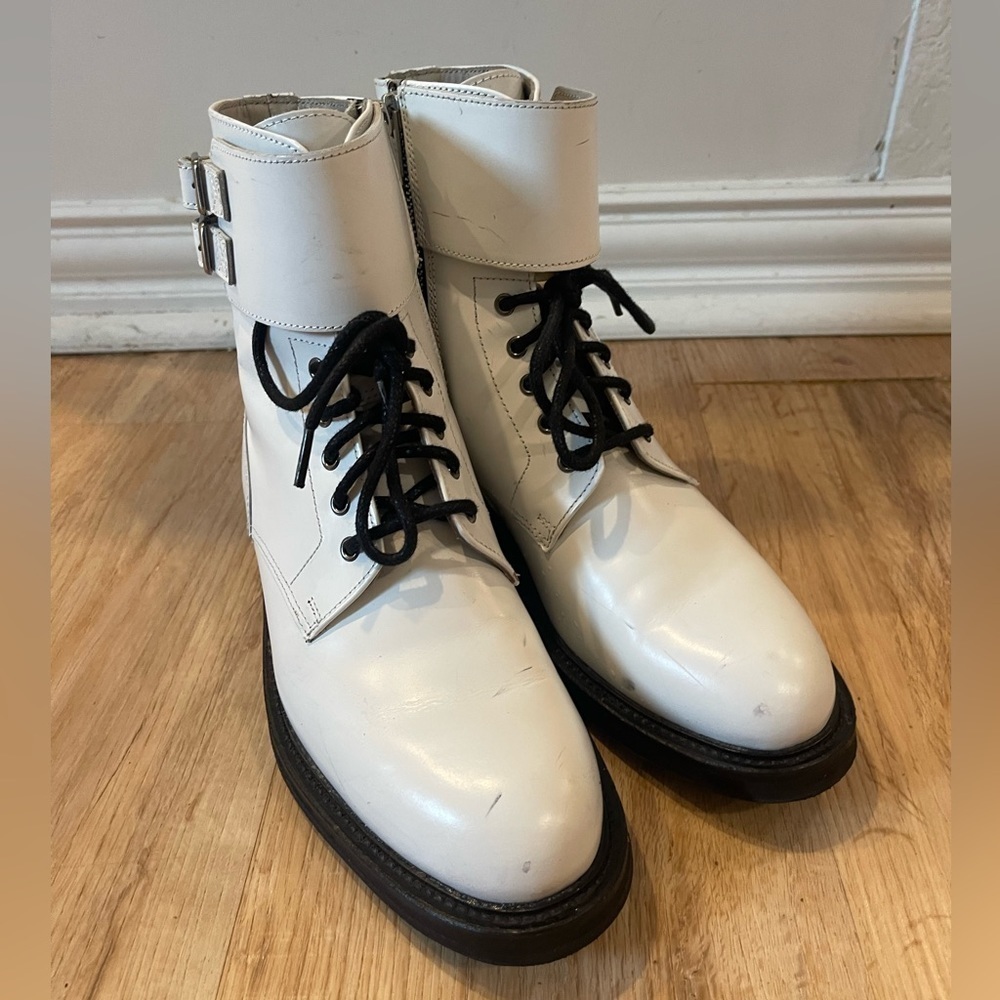 All Saints White Leather Combat Boots Brigade Size 38 Us 7.5
